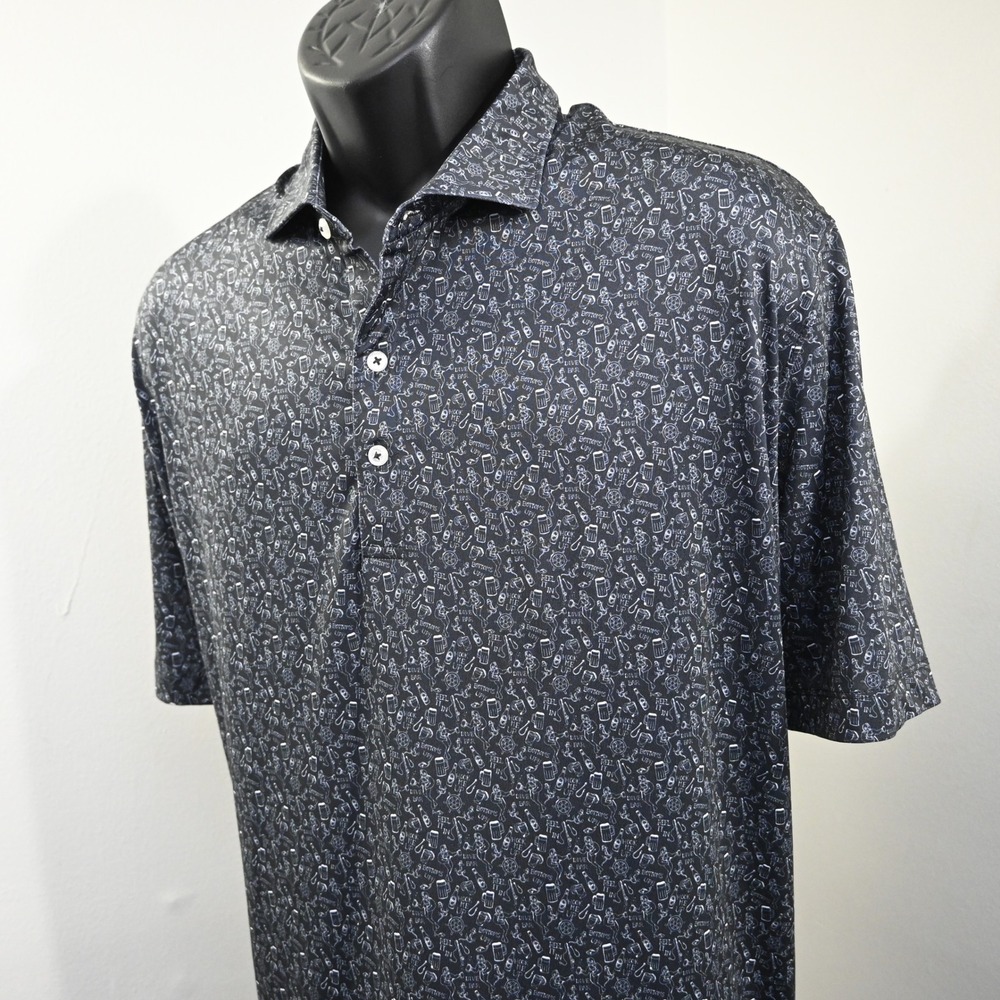 johnnie-O Performance Polo Men XXL 2XL Dive Bar Beer Fishing Print Short Sleeve